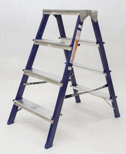 Двухсторонняя стремянка стальная окрашенная с алюминиевыми ступенями 4 ступени (арт. MD8204) от магазина ЛесКонПром.ру