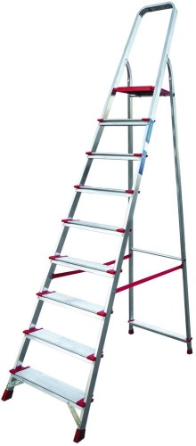 Стремянка алюминиевая профессиональная с широкими ступенями Новая Высота 9 ступеней (арт. 3117109) от магазина ЛесКонПром.ру