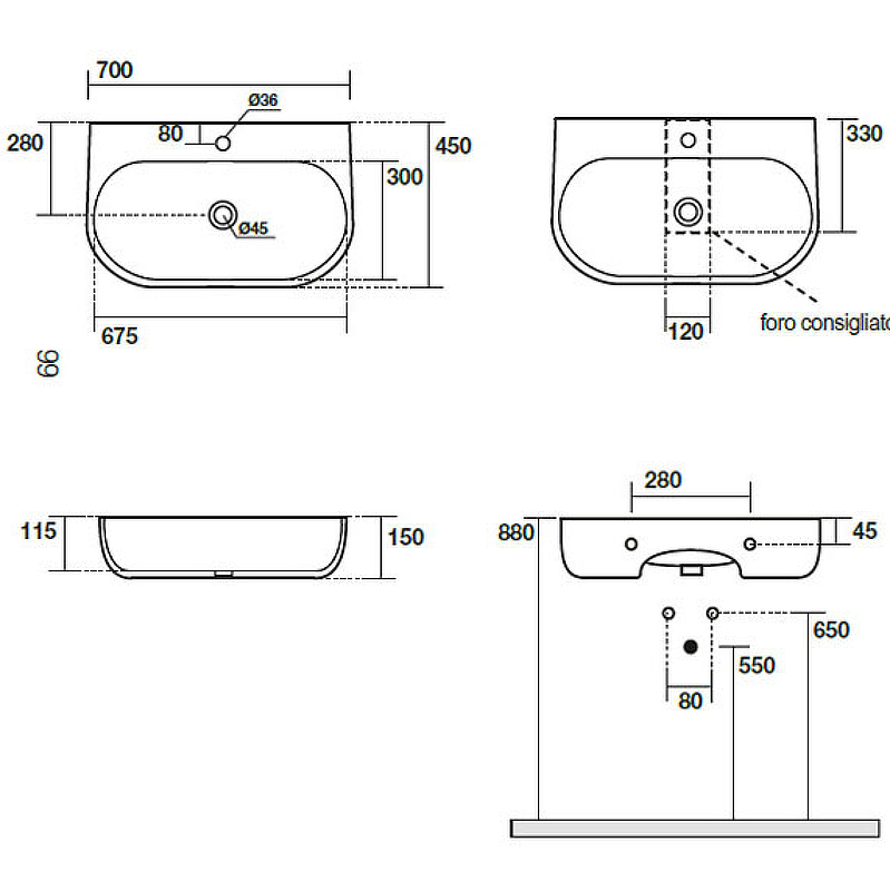Раковина Kerasan Nolita 70 534201*1 Белая от магазина ЛесКонПром.ру