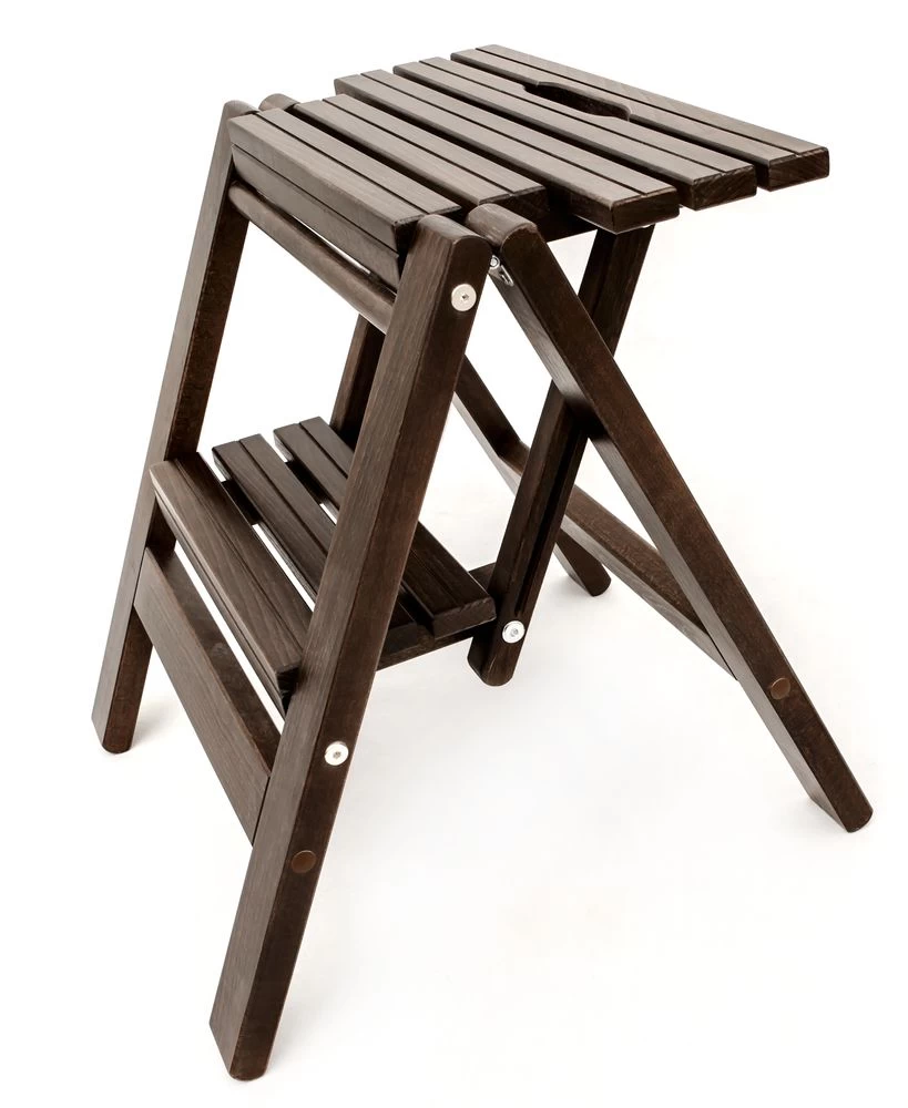 Стремянка-табурет деревянная с широкими ступенями Hoz-Block Микки 2 ступени Венге (арт. СДМТ-2В) от магазина ЛесКонПром.ру