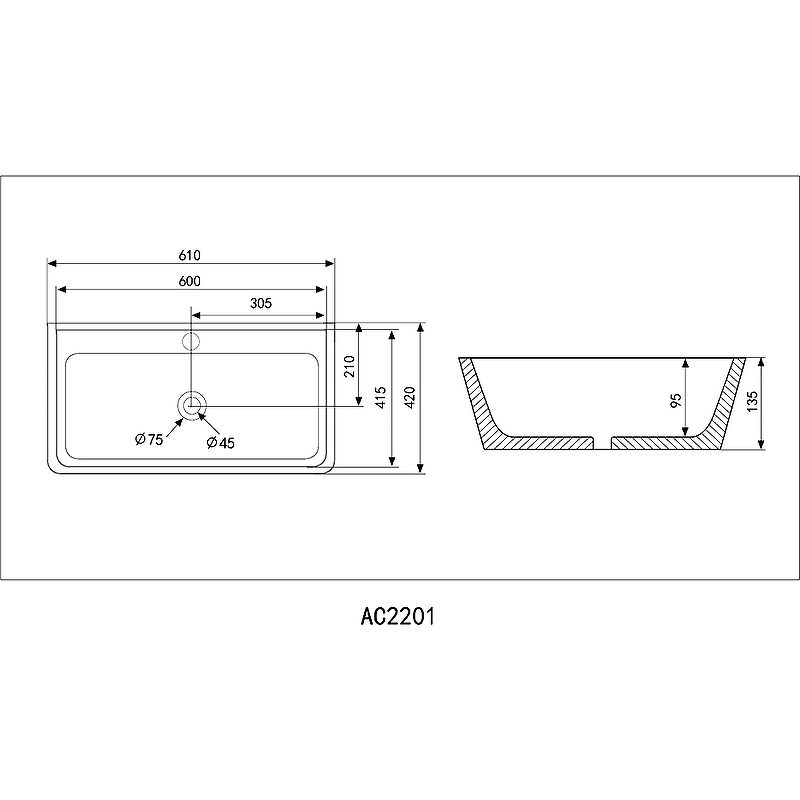 Раковина Abber Rechteck 61 AC2201 Белая от магазина ЛесКонПром.ру