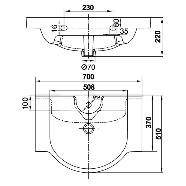 Раковина КЕРАМИН Квадро 70 см с креплениями от магазина ЛесКонПром.ру