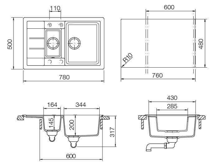 Кухонная мойка ASTER 60D CRISTALITE 700766 SCHOCK от магазина ЛесКонПром.ру