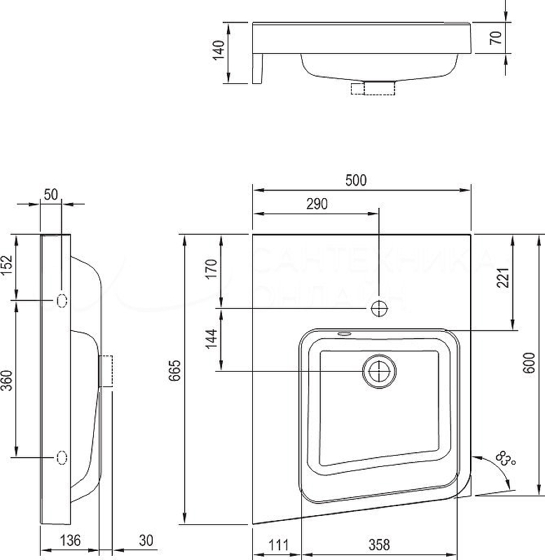 Раковина Ravak Be Happy II 50 L XJAL1100001 Белая от магазина ЛесКонПром.ру