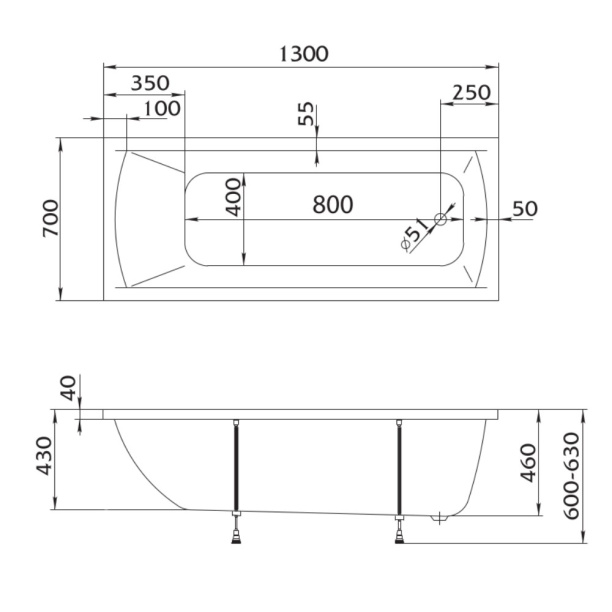 Акриловая ванна 100Acryl ACRYEL 130х70 см от магазина ЛесКонПром.ру