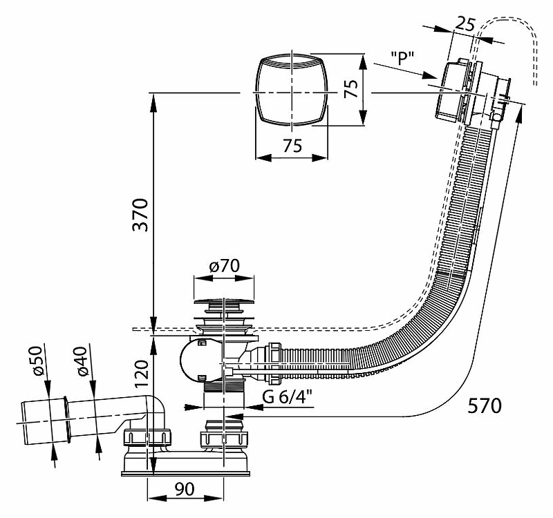 Слив-перелив Ravak X01507 полуавтомат Хром от магазина ЛесКонПром.ру