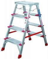 Стремянка алюминиевая двухсторонняя профессиональная с широкой ступенью Новая Высота 4 ступени (арт. 3127204) от магазина ЛесКонПром.ру