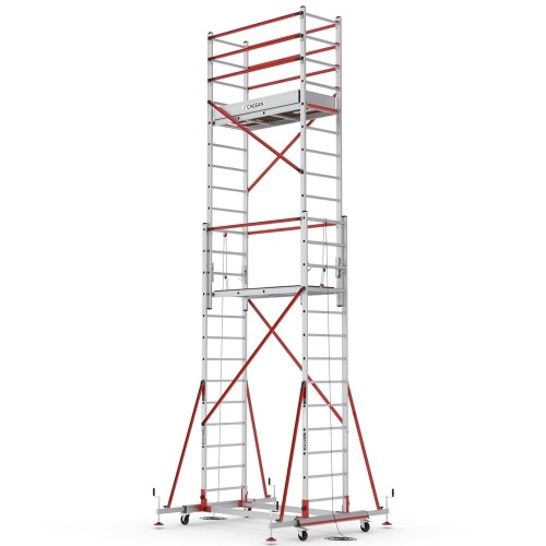 Телескопическая вышка-тура TeleSafe XLN Premium Cagsan из двух модулей 2Х13 Ступенчатая со стабилизаторами (арт.S007_XLN_PR) от магазина ЛесКонПром.ру