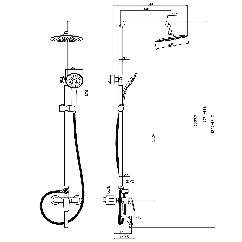 Душевая система Rossinka RS45-46 Хром от магазина ЛесКонПром.ру