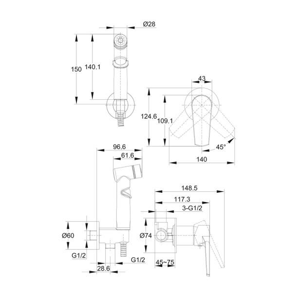 Гигиенический душ Cersanit Moduo встраиваемый хром от магазина ЛесКонПром.ру