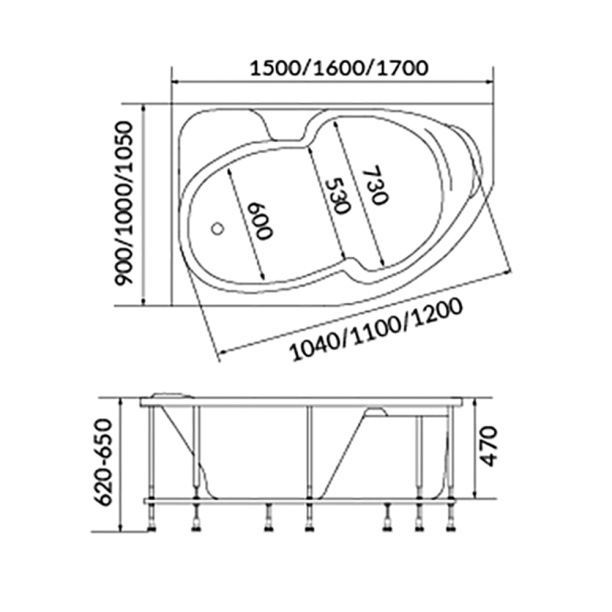 Акриловая ванна 100Acryl Acrylika 150х90х47 см правая от магазина ЛесКонПром.ру
