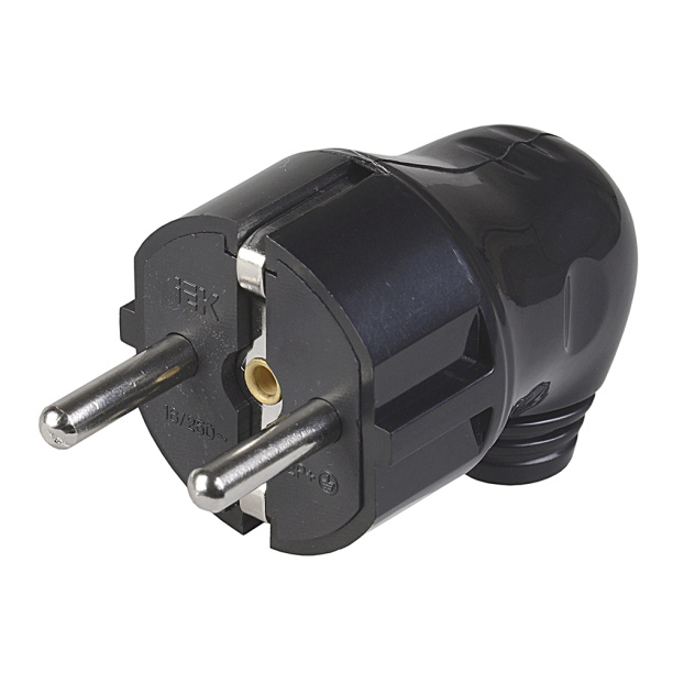 Вилка с заземлением угловая черная IEK от магазина ЛесКонПром.ру