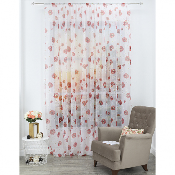 Штора-тюль Маки 300х270 см красный от магазина ЛесКонПром.ру