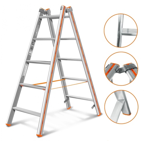 Двухсторонняя стремянка алюминиевая Эйфель 5 ступеней (арт. Комфорт-Профи 205) от магазина ЛесКонПром.ру