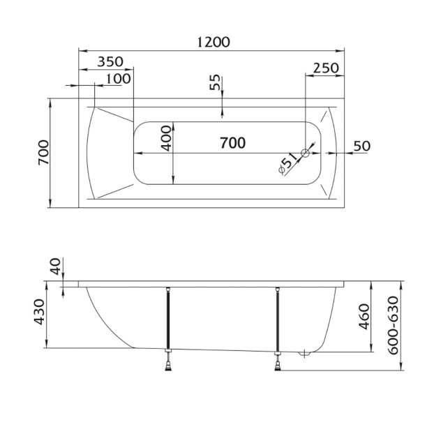 Акриловая ванна 100Acryl ACRYEL 120х70х43 см от магазина ЛесКонПром.ру
