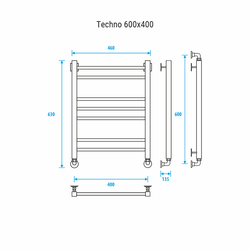 Водяной полотенцесушитель Energy Techno 600x400 EWTR0TECH0604000000 Хром от магазина ЛесКонПром.ру