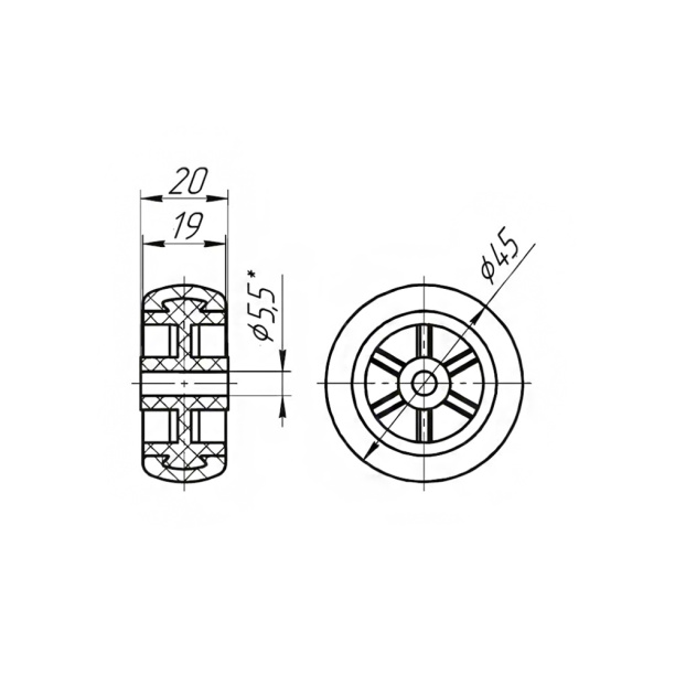 Колесо мебельное d45 мм обрезиненное от магазина ЛесКонПром.ру