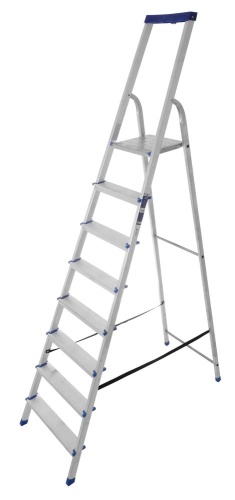 Стремянка алюминиевая с алюминиевыми ступенями STAIRS ЛЮКС с органайзером 8 ступеней (арт. AS 08 LX) от магазина ЛесКонПром.ру
