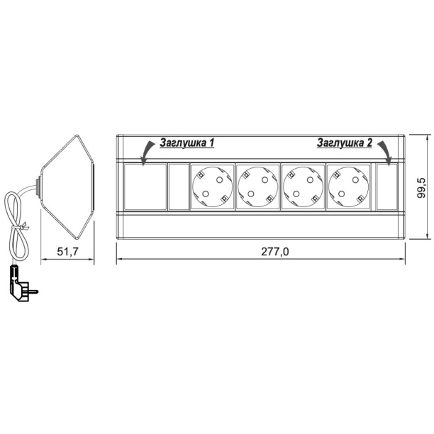Блок розеток угловой GLS 4 розетки черный от магазина ЛесКонПром.ру