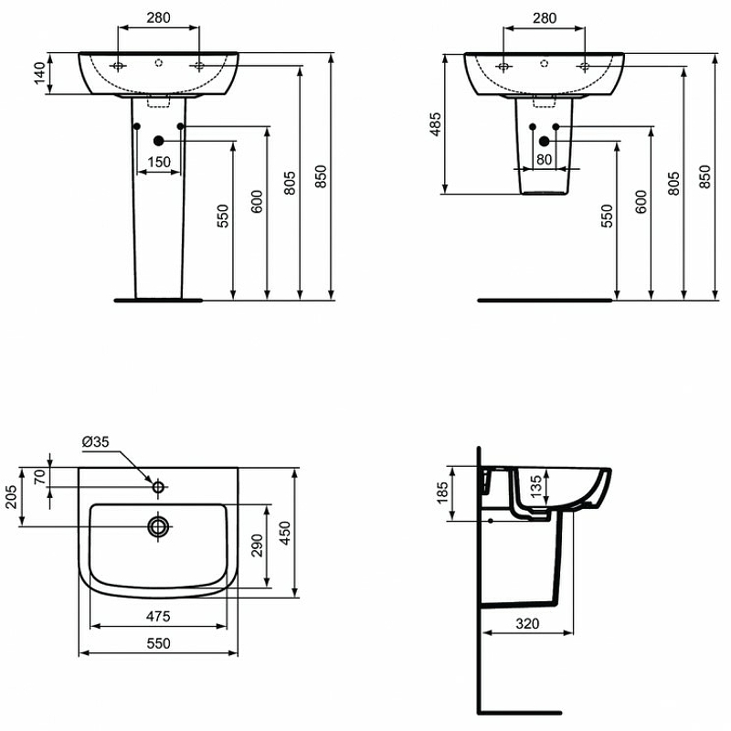 Раковина Ideal Standard Tempo 55 T056501 Euro White от магазина ЛесКонПром.ру