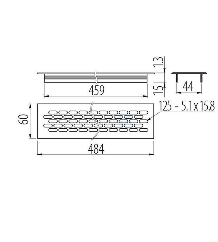 Решетка вентиляционная 484х60 мм, алюминий от магазина ЛесКонПром.ру