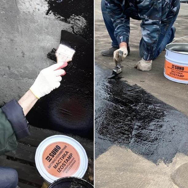 Мастика битумно-полимерная SUHO IZOSTAMP 15 кг от магазина ЛесКонПром.ру