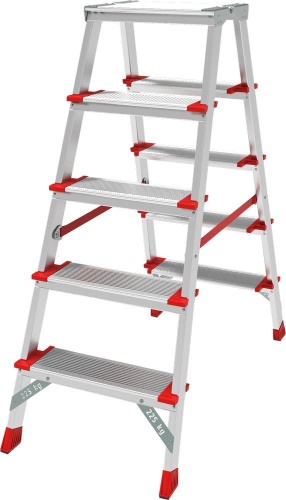 Стремянка алюминиевая двухсторонняя профессиональная с широкой ступенью Новая Высота 5 ступеней (арт. 3127205) от магазина ЛесКонПром.ру