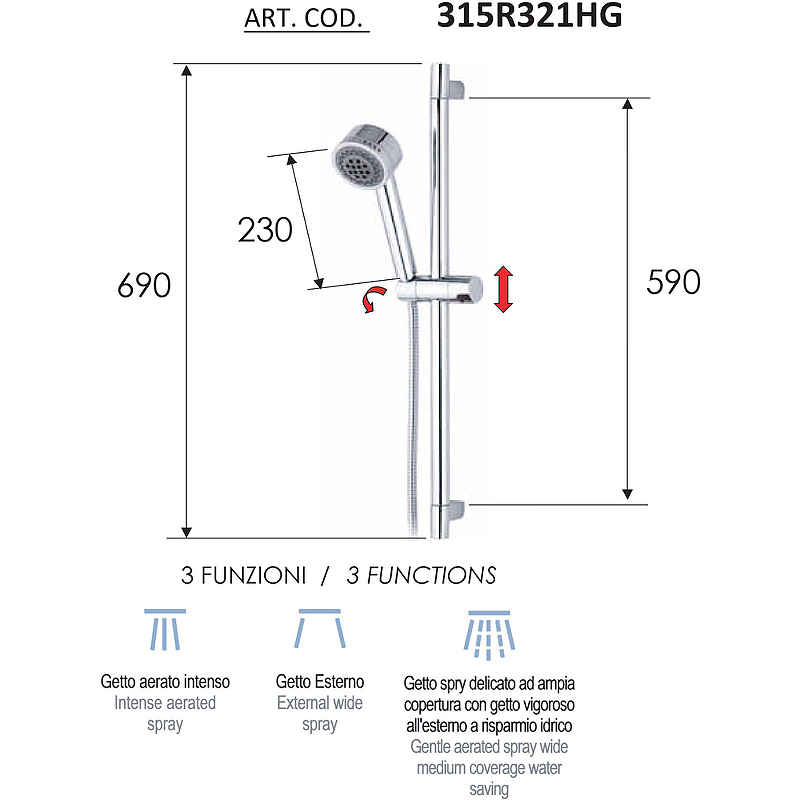 Душевой гарнитур Remer 315R321HG Хром от магазина ЛесКонПром.ру