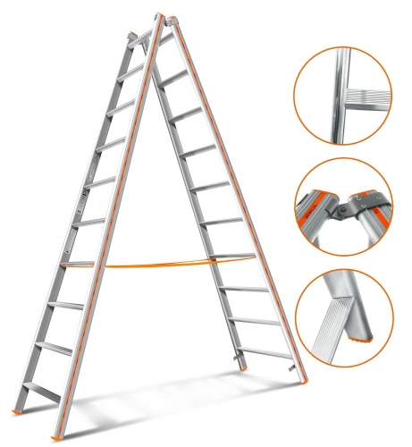 Двухсторонняя стремянка алюминиевая Эйфель 10 ступеней (арт. Комфорт-Профи 210) от магазина ЛесКонПром.ру