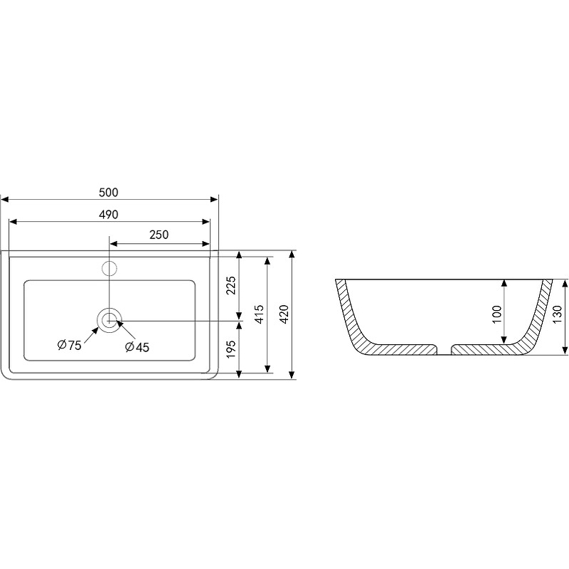 Раковина Abber Rechteck 50 AC2203MB Черная матовая от магазина ЛесКонПром.ру