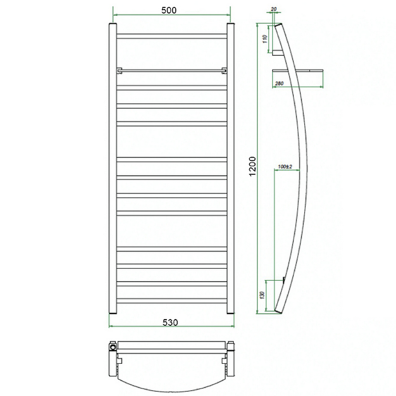 Водяной полотенцесушитель Grota Vela 530х1200 Хром от магазина ЛесКонПром.ру