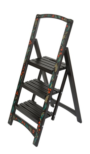 Стремянка деревянная с широкими ступенями Hoz-Block Микки 3 ступени Хохлома (арт. СДМ-3Ч) от магазина ЛесКонПром.ру