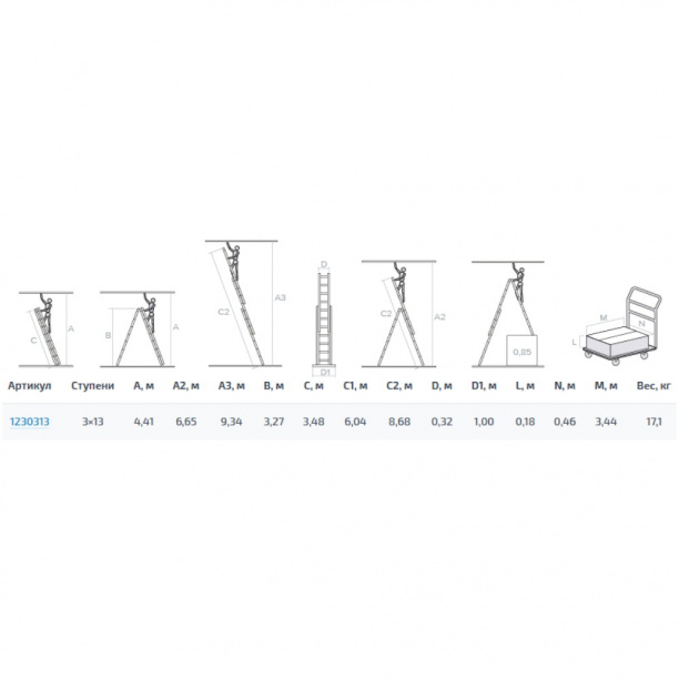 Лестница трехсекционная Новая Высота алюминиевая 13 ступеней от магазина ЛесКонПром.ру