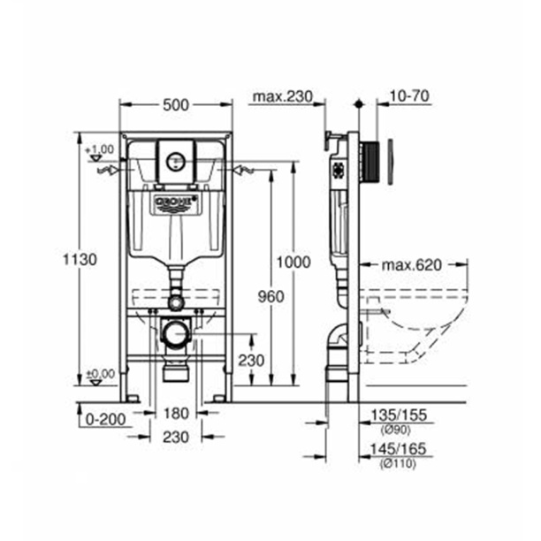 Инсталляция для унитаза GROHE Solido с кнопкой хром от магазина ЛесКонПром.ру