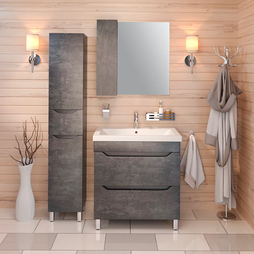 Зеркало Emmy Стоун 60 L, серый бетон от магазина ЛесКонПром.ру