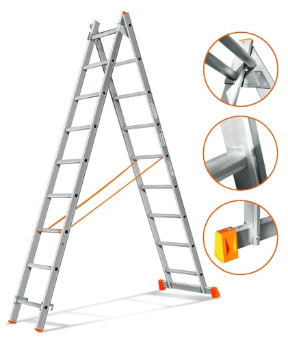Двухсекционная алюминиевая лестница ГРАНИТ 2х9 ступеней Эйфель от магазина ЛесКонПром.ру