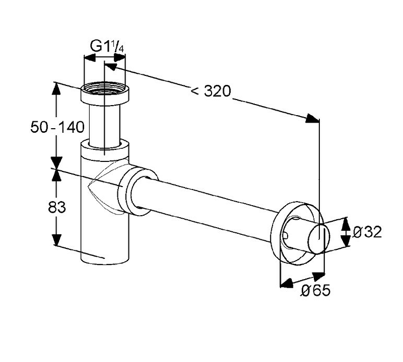 Сифон для раковины Kludi 1002005-00 Хром от магазина ЛесКонПром.ру
