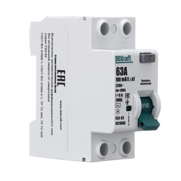 УЗО DEKraft 2п 100 мА 63 А от магазина ЛесКонПром.ру
