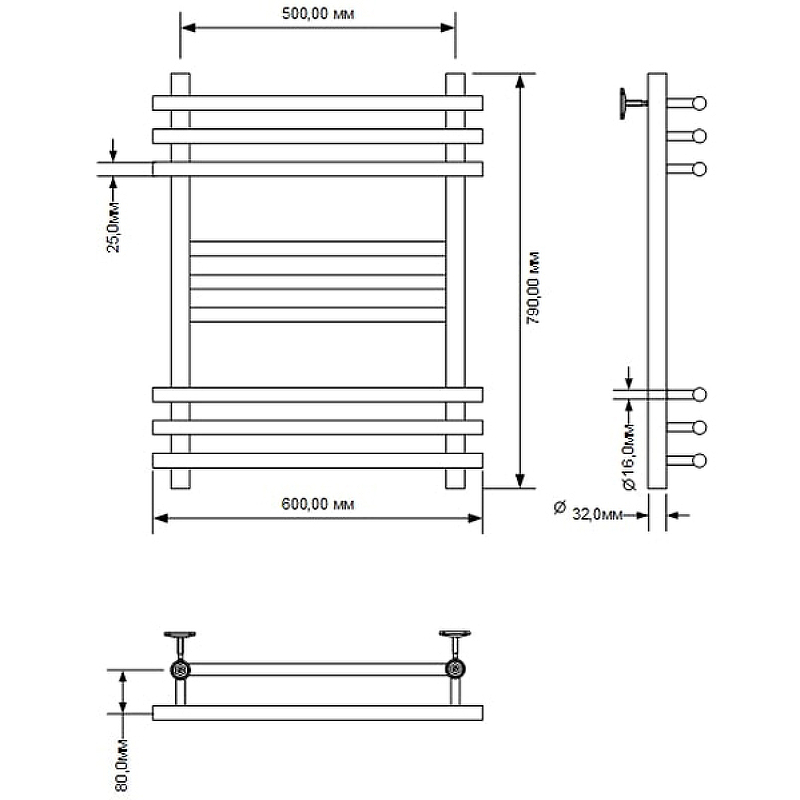 Водяной полотенцесушитель Aquanet Largo 80x50 266745 Хром от магазина ЛесКонПром.ру