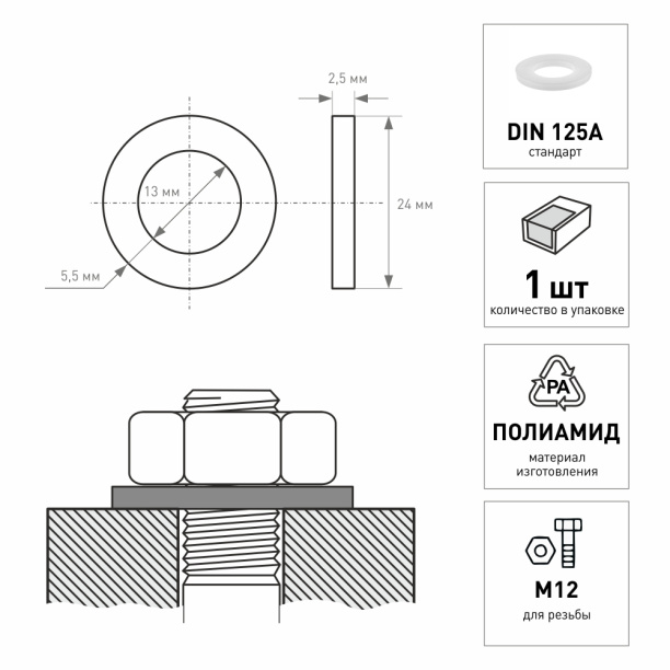Шайба полиамид DIN 125A М12 от магазина ЛесКонПром.ру
