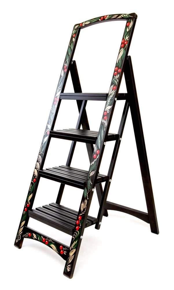 Стремянка деревянная с широкими ступенями Hoz-Block Микки 4 ступени Хохлома (арт. СДМ-4Х) от магазина ЛесКонПром.ру