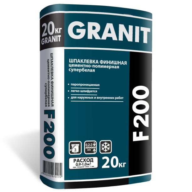 Шпаклевка цементно-полимерная GRANIT F200 супербелая 20 кг от магазина ЛесКонПром.ру