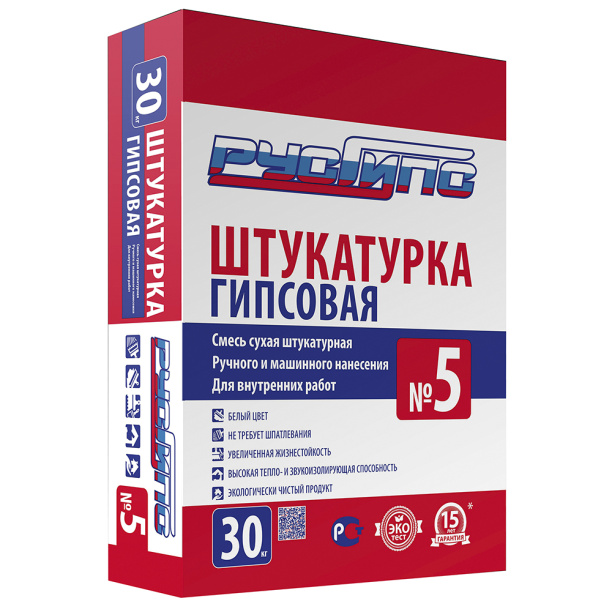 Гипсовая штукатурка РУСГИПС №5 30 кг от магазина ЛесКонПром.ру