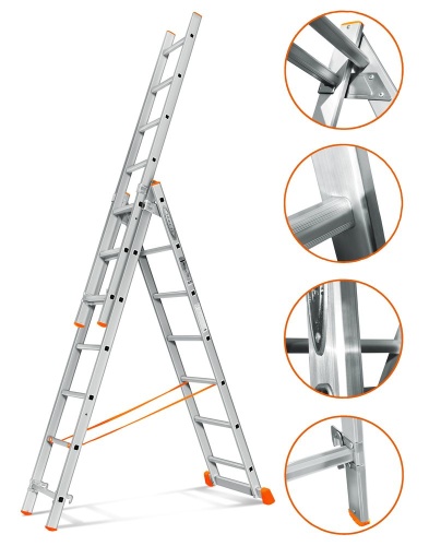 Трехсекционная алюминиевая лестница ГРАНИТ 3Х7 ступеней Эйфель от магазина ЛесКонПром.ру
