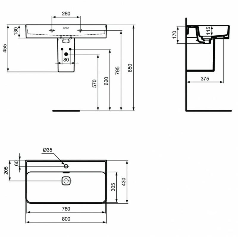 Раковина Ideal Standard Strada II 80 T300101 Euro White от магазина ЛесКонПром.ру
