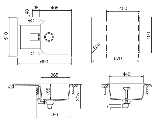 Кухонная мойка + MANHATTAN 45D CRISTALITE 701003 от магазина ЛесКонПром.ру