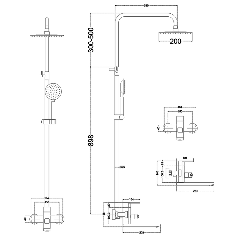 Душевая система Melana Stello F610307 Сатин от магазина ЛесКонПром.ру