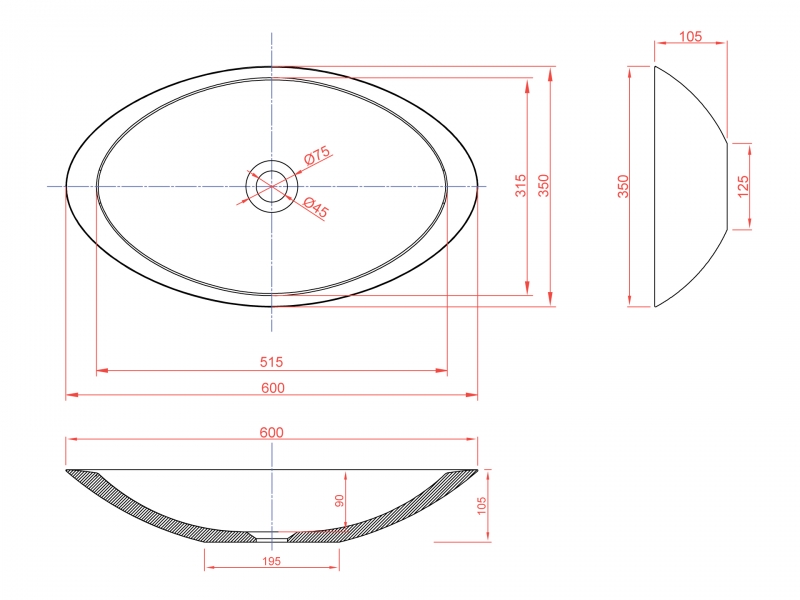 Раковина-чаша Montebianco Gondola Tre 60 13043 Белая от магазина ЛесКонПром.ру