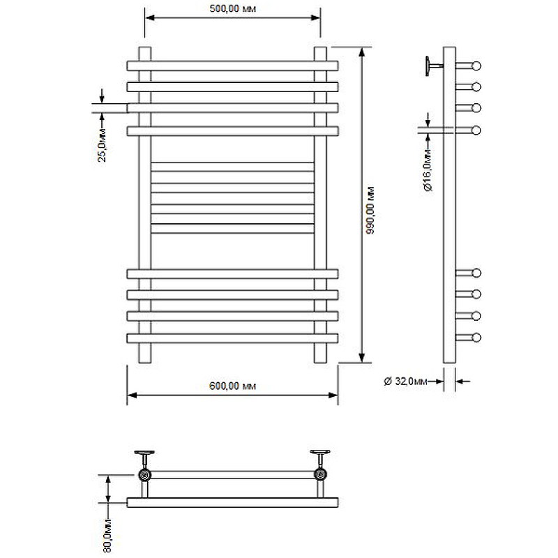 Водяной полотенцесушитель Aquanet Largo 100x50 266746 Хром от магазина ЛесКонПром.ру