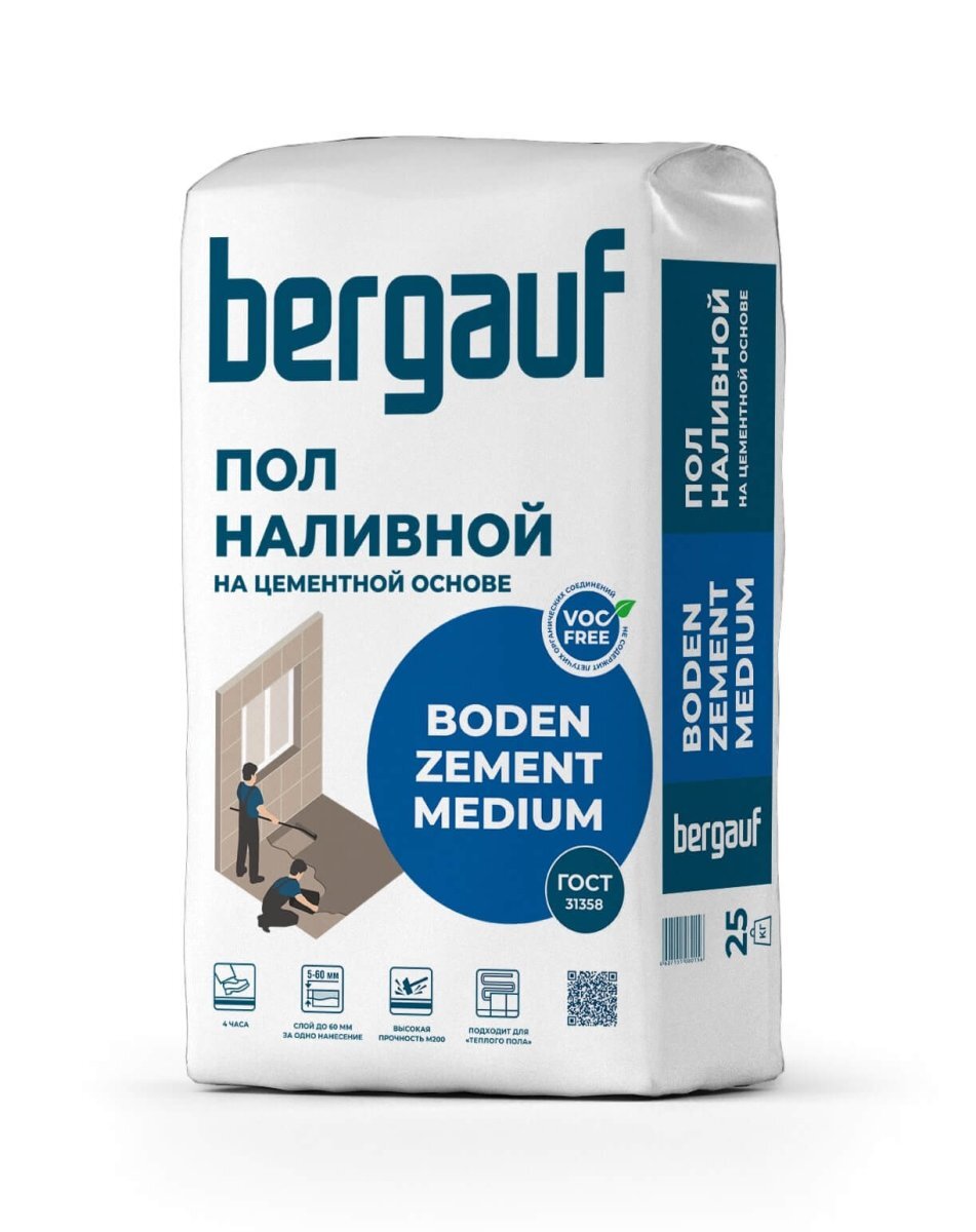 Смесь сухая напольная Bergauf Boden Zement Medium 25 кг от магазина ЛесКонПром.ру